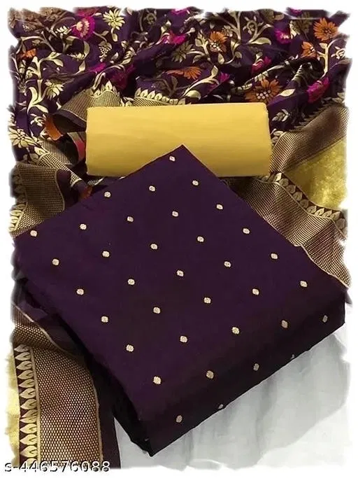 Cotton Silk Unstitched Suit for Women (Purple, Free Size)