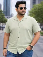 Cotton Blend Solid Shirt for Men, Light Green 