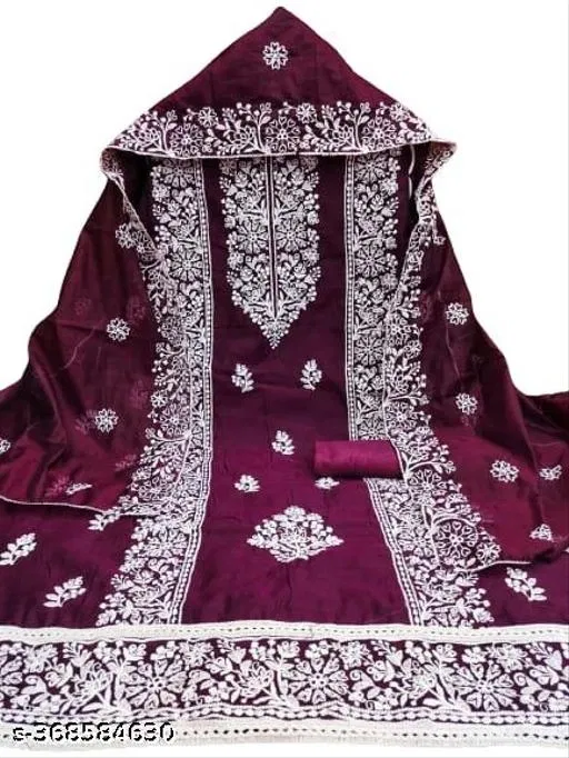 Embroidered Ethnic Motif Patiala Suits for Women (Purple, Un Stitched)