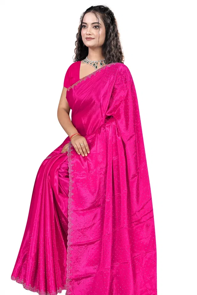 Crepe Solid Saree for Women, Pink (6.3 m)