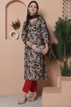 Cotton Blend Printed Kurti with Bottom & Dupatta Set for Women 