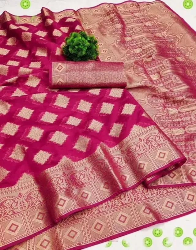 Organza Zari Woven Saree for Women (Pink, 6.3 m)