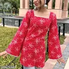 Rayon Printed Short Kurti for Women, Red 
