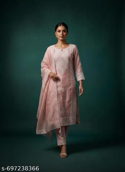 Bandhani Printed Jaipuri Designs Embroidered Top Bottom Duppata for Women (Peach, Un Stitched)