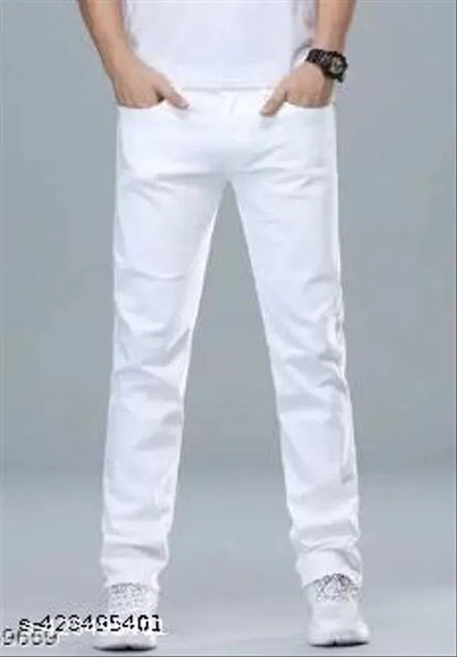 Denim Slim Fit Jeans for Men (White, 32)