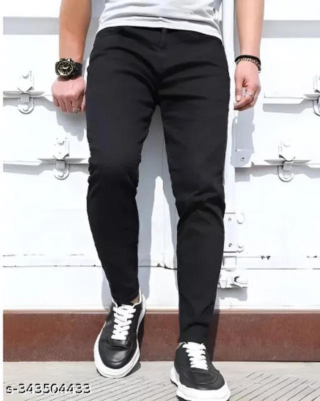Denim Slim Fit Jeans for Men (Black, 30)