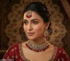 Mehandi Finish Shadow crystal Choker Set with Maang Tikka and Matching Earrings for Women 