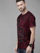 Cotton Blend Printed T-shirt for Men, Maroon 