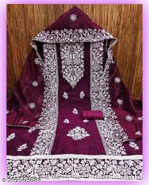 Chanderi Cotton Punjabi/All Over Suits for Women (Purple, 6.45 meter (XL)