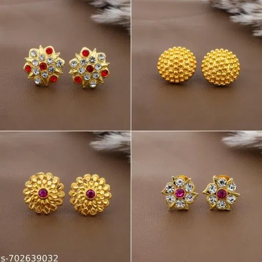 Handcrafted Ethnic Gold Look Stud Earrings