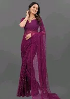 Net Solid Saree for Women 