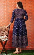 Rayon Printed Anarkali Kurti for Women 