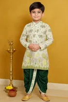 Cotton Blend Printed Kurta with Dhoti for Boys, Green 
