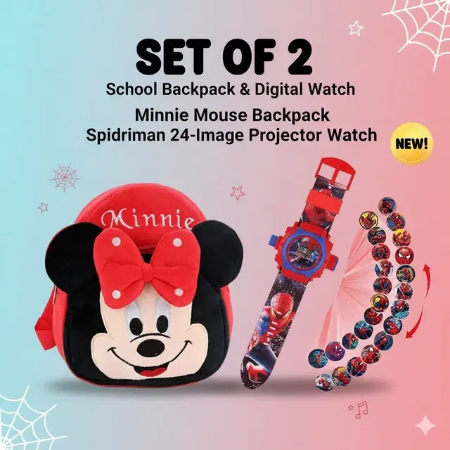 School Backpack and Digital Watch 24 Images projector(Multicolor Set of 2)