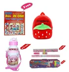 Combo of Kids Cartoon Bag Backpack, All In One Book, Water Bottle & Gift Set Geometry Set 