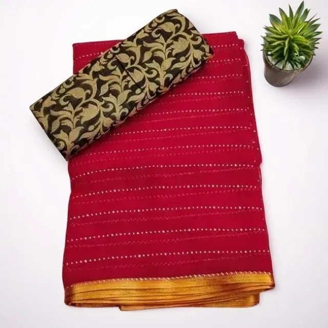 Chiffon Embellished Saree for Women (Pink, 6.1 m)