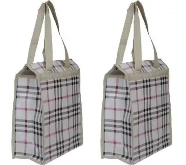 Canvas Lunch Bag for Men & Women (White, Pack of 2)