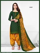 Cotton Blend Printed Salwar Suit Set for Women 
