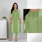 Cotton Silk Embroidered Kurti for Women & Girls, Green 