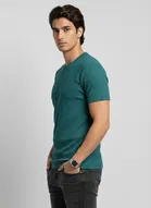 Polyester Round Neck T-shirt for Men, Teal 