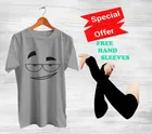 Round Neck Printed T-Shirt with Arm Sleeves for Men (Grey & Black, S) (Set of 2)