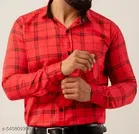 Cotton Blend Checked Shirt for Men, Red 