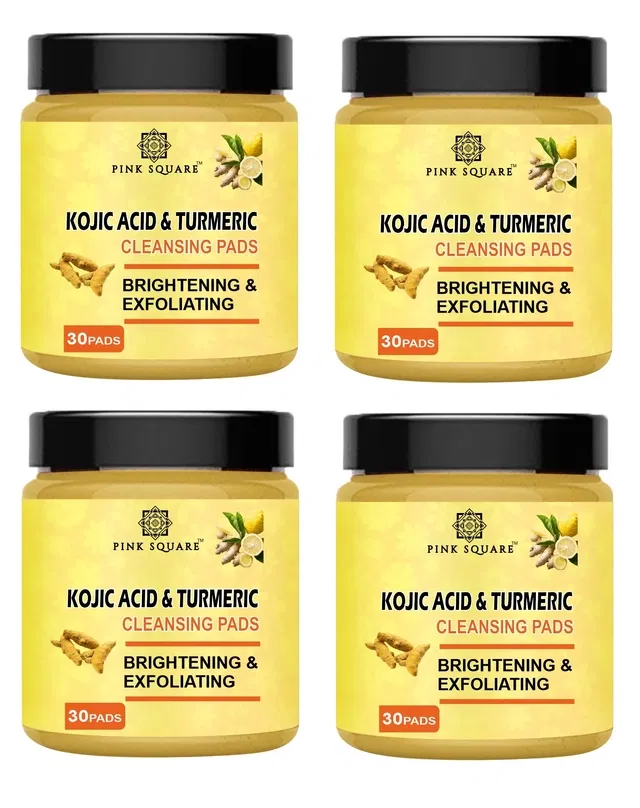Pink Square 30 Pcs Kojic Acid & Turmeric Cleansing Pads (Pack of 4)