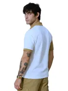 Polo Neck Colorblocked T-Shirt for Men, Brown 
