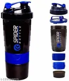Plastic Gym Shaker and Sipper (Black & Blue, 600 ml)