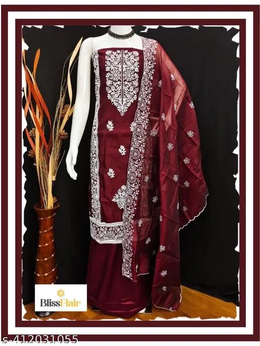 Modal Embroidered Punjabi/All Over Suits for Women (Maroon, Un Stitched)