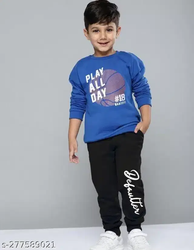 Hosiery Cotton Full Sleeves T-Shirt with Pant Clothing Set for Kids (Royal Blue & Black, 12-18 Months)