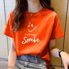 Cotton Blend Printed T-Shirt for Women, Orange 