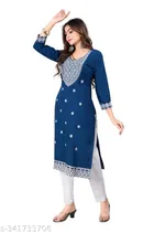 Rayon Slub Embroidered Kurta with Pant for Women 