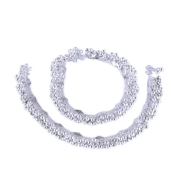Brass Rhodium Plated Anklet Set (Silver, Set of 1)