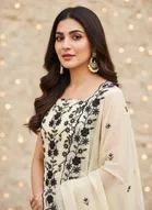 Georgette Embroidered Unstitched Suit Fabric, Beige