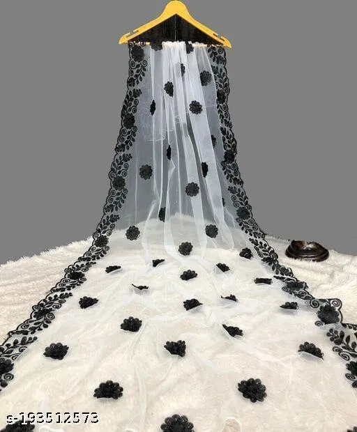 Embroidered Marwadi Net Dupatta (White, Free Size)