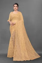 Net Solid Saree for Women 