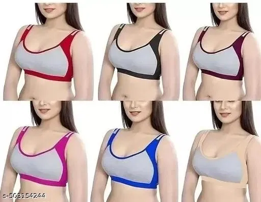 Cotton Blend Sports Bra for Women & Girls, Multicolour, Pack of  6 (38B)