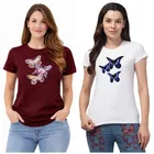 Cotton Blend T-shirt for Women, White & Maroon, Pack of 2 