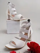 [97] Solid Synthetic Block Heel Sandals for Women 