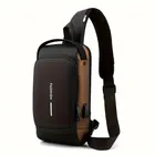 PU Crossbody Chest Bag with Lock for Men (Black & Gold)