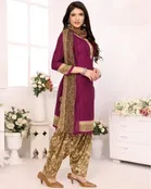 Floral Print Crepe Unstitched Suits Fabric for Women, Purple 