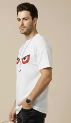 Polyester Printed T-shirt for Men, White 