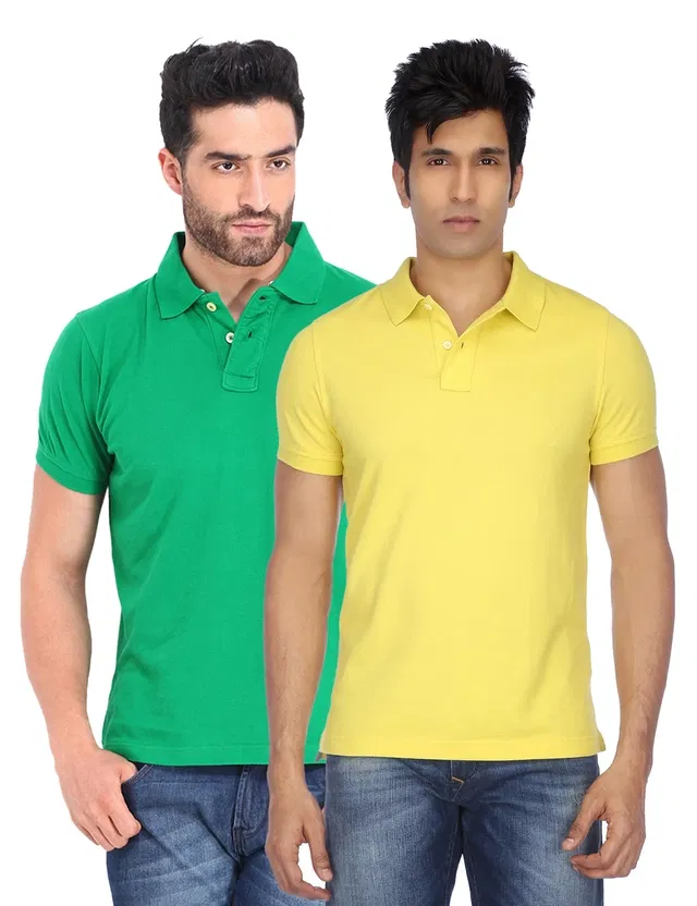 Polo Solid Cotton Blend T-shirts for Men, Pack of 4 (Multicolor, L)