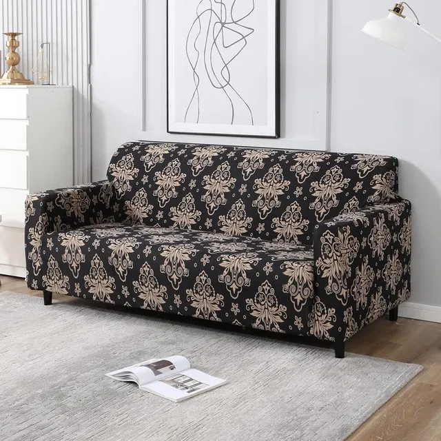Homwatica 3 Seater Damask Brown Printed Elastic Sofa Cover 180X230Cm Pack Of 1