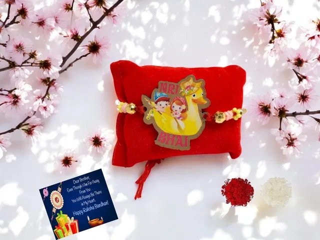 Wooden Rakhi with Greeting Card & Roli Chawal (Multicolor, Set of 1)