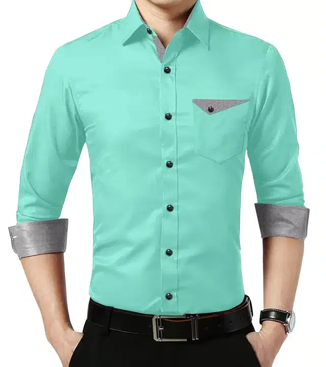 Full Sleeves Shirt for Men (Light Green, L)