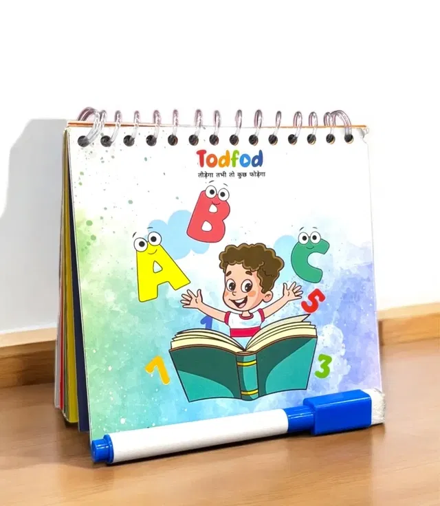 टॉडफॉड एबीसीडी स्पाइरल बुक बच्चों के लिए इरेजेबल पेन के साथ