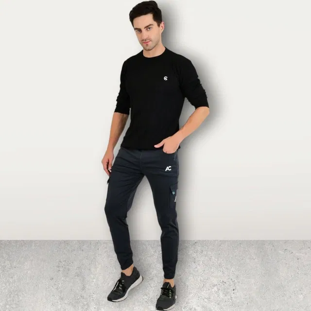 Lycra Nylon Logo Printed Track Pant for Men (Dark Grey, XL)