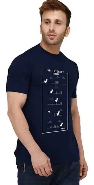 Best Hot Selling Cotton Blend Half Sleeves T-Shirt For Men (Navy Blue, XL) (R-36)
